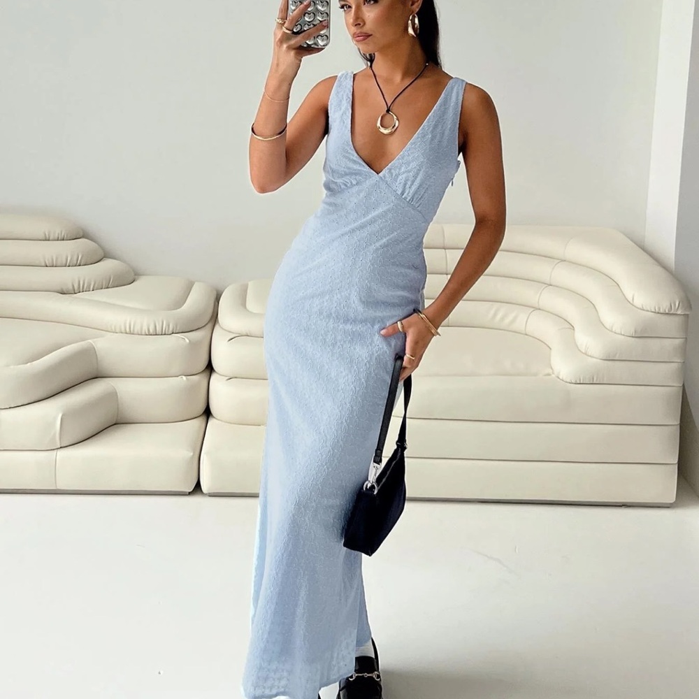 Princess Polly Blue Ribbed Sheath Maxi Dress